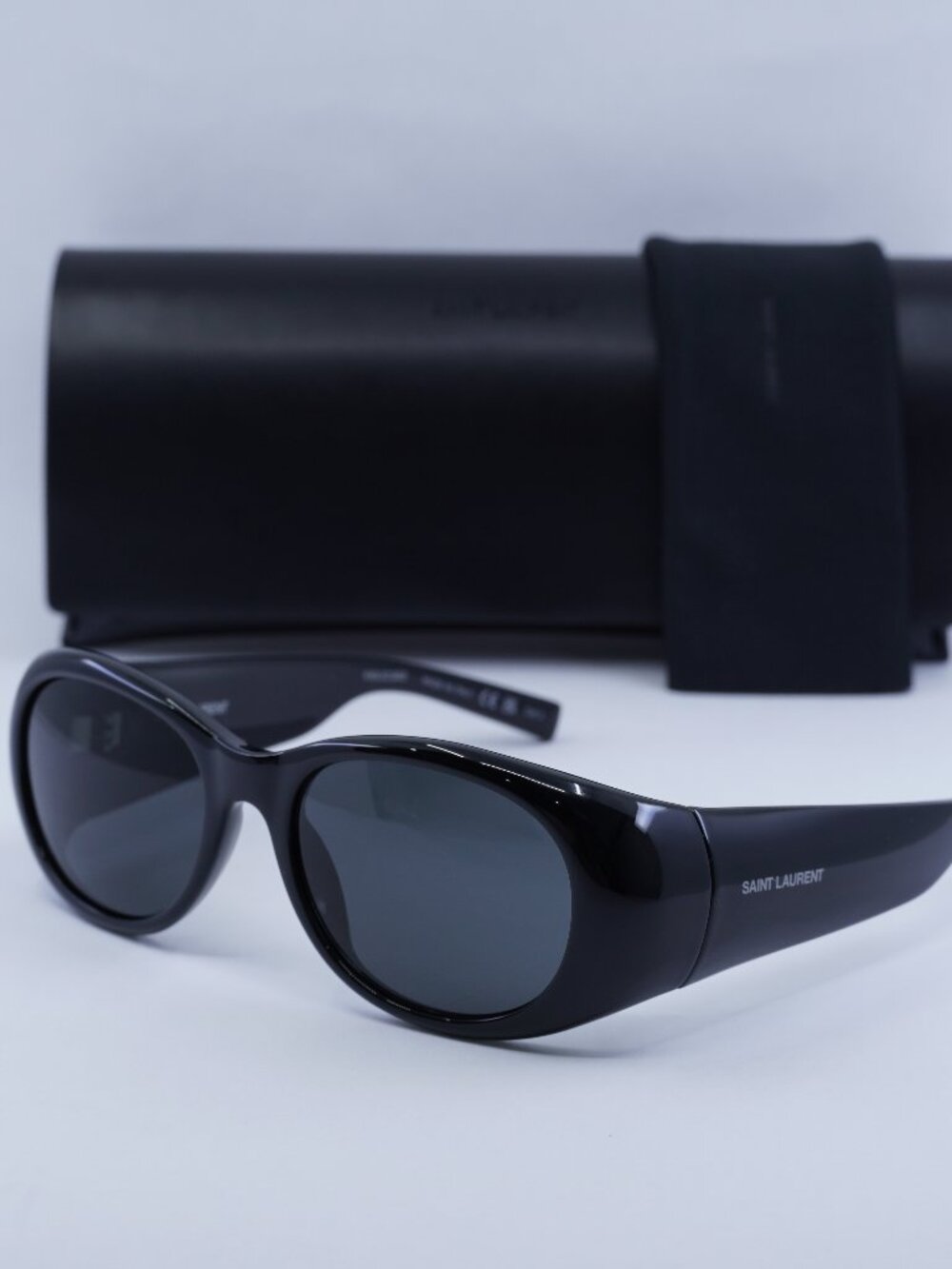 Saint Laurent SL736 001 Oval Sunglasses - Black / Black